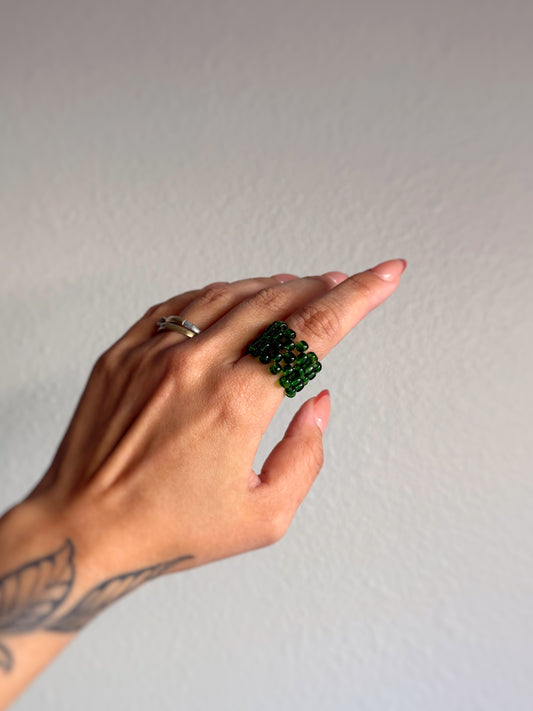 The Grid Ring - Forest Green Seed Bead Ring