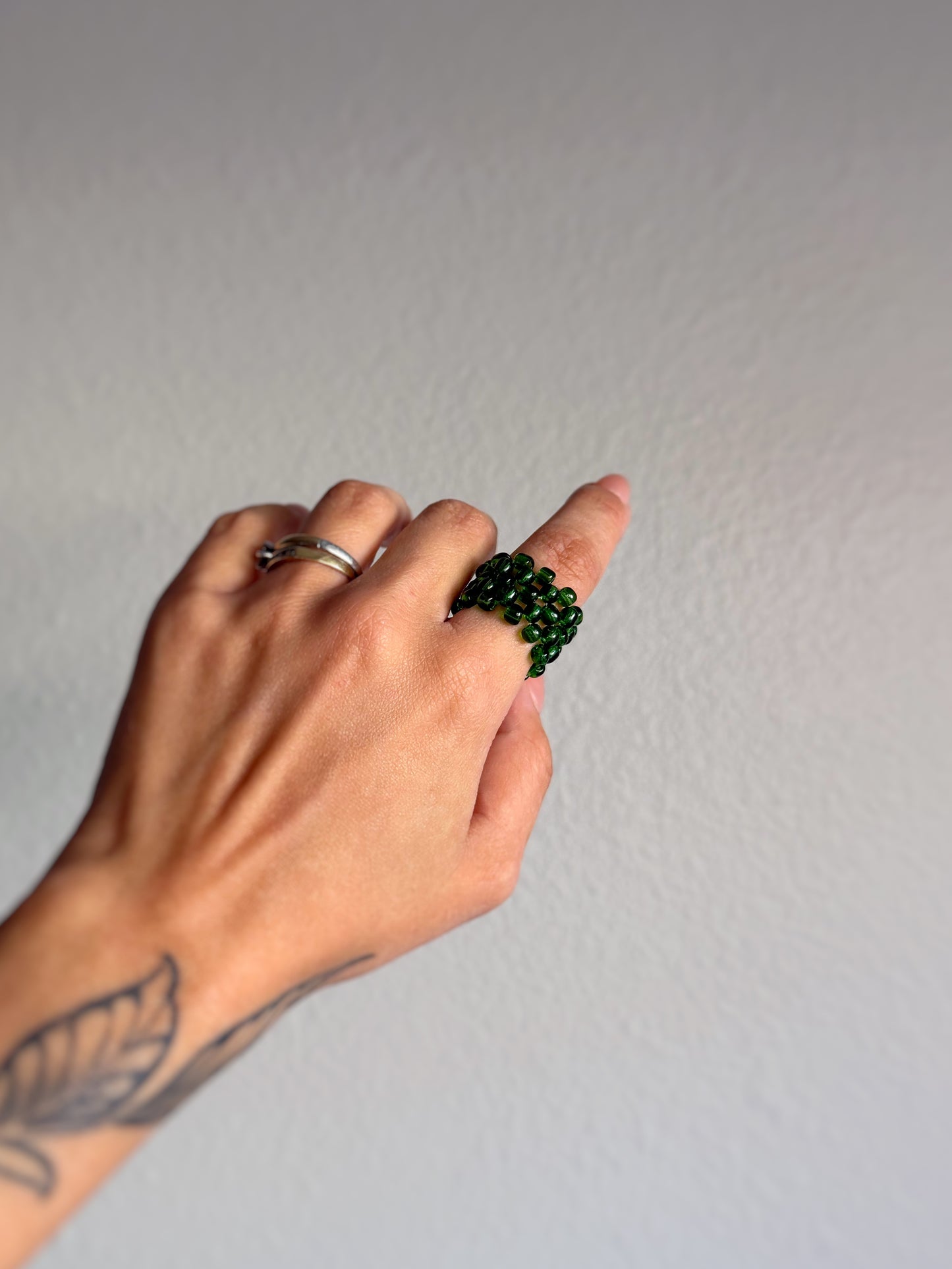 The Grid Ring - Forest Green Seed Bead Ring
