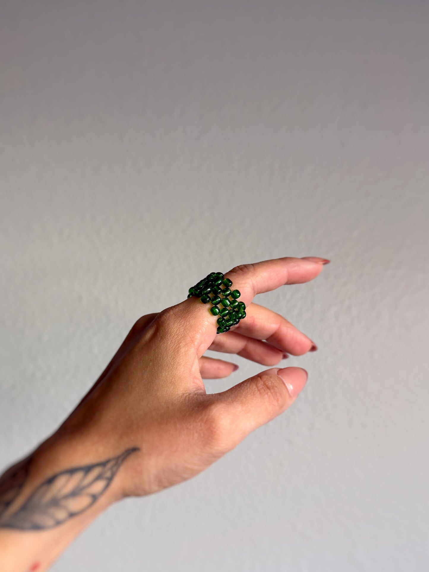 The Grid Ring - Forest Green Seed Bead Ring