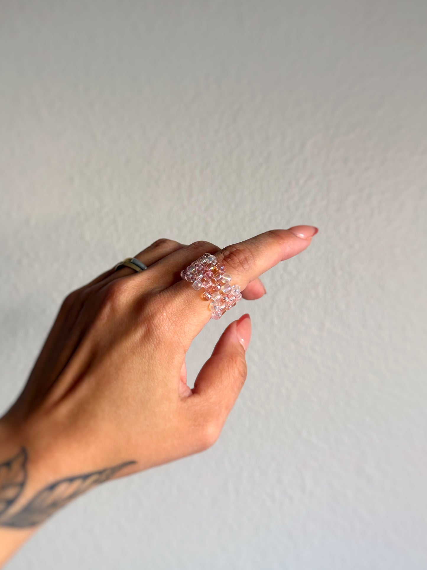 The Grid Ring - Blush Seed Bead Ring