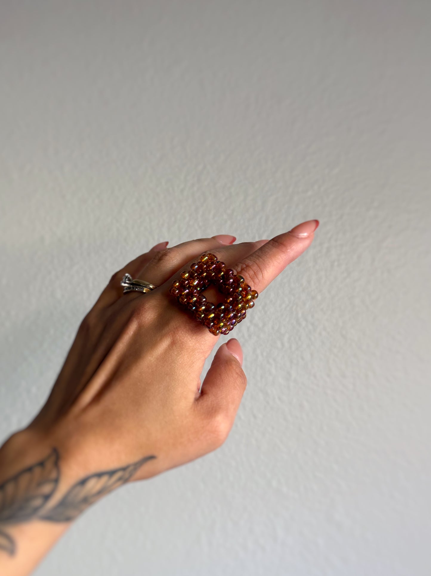 The Square Ring - Amber Seed Bead Ring