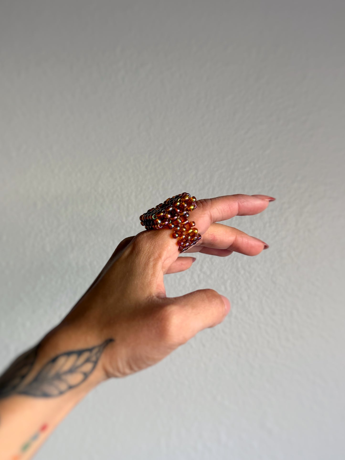 The Square Ring - Amber Seed Bead Ring