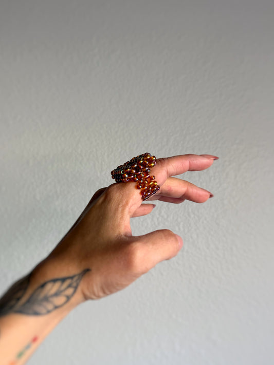 The Square Ring - Amber Seed Bead Ring