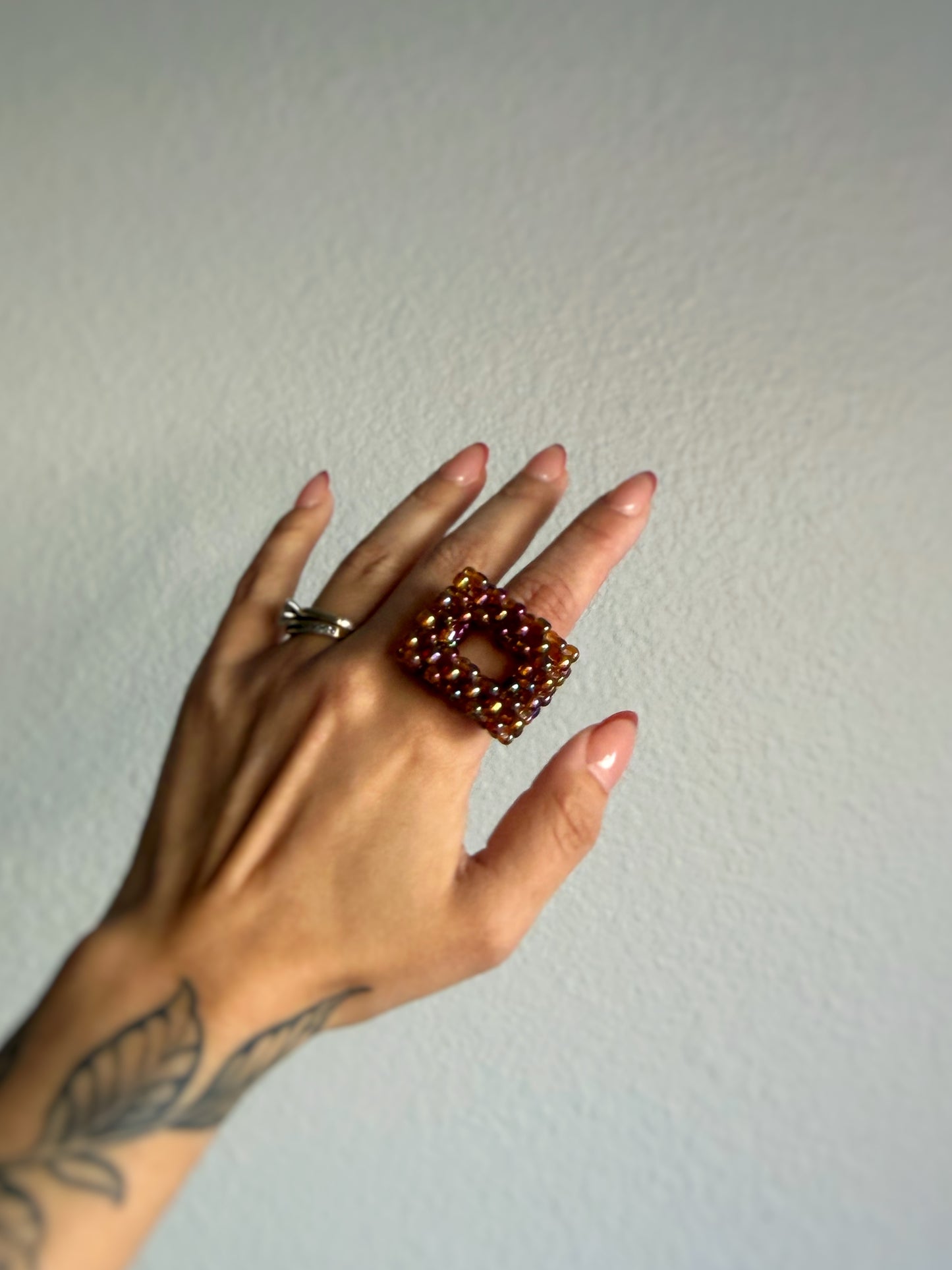 The Square Ring - Amber Seed Bead Ring