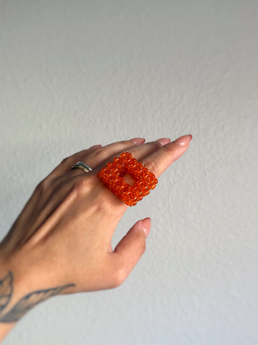 The Square Ring - Tangerine Seed Bead Ring