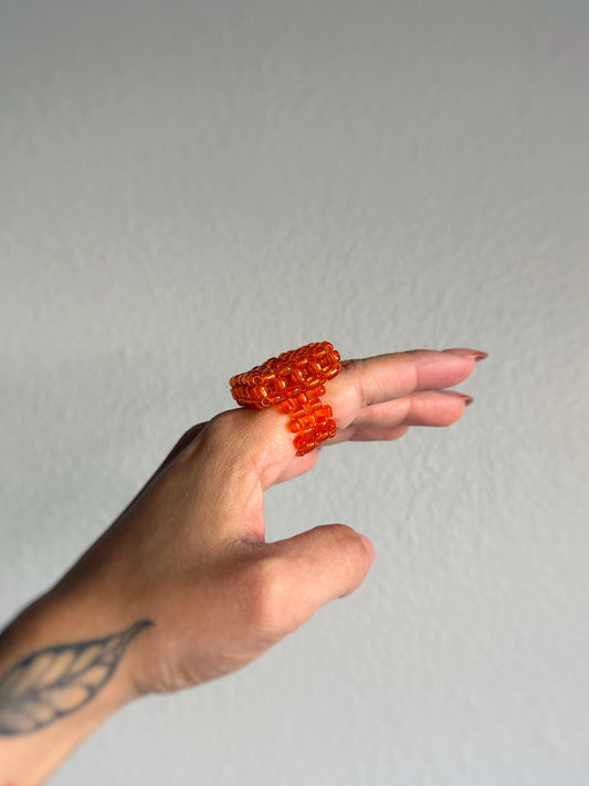 The Square Ring - Tangerine Seed Bead Ring