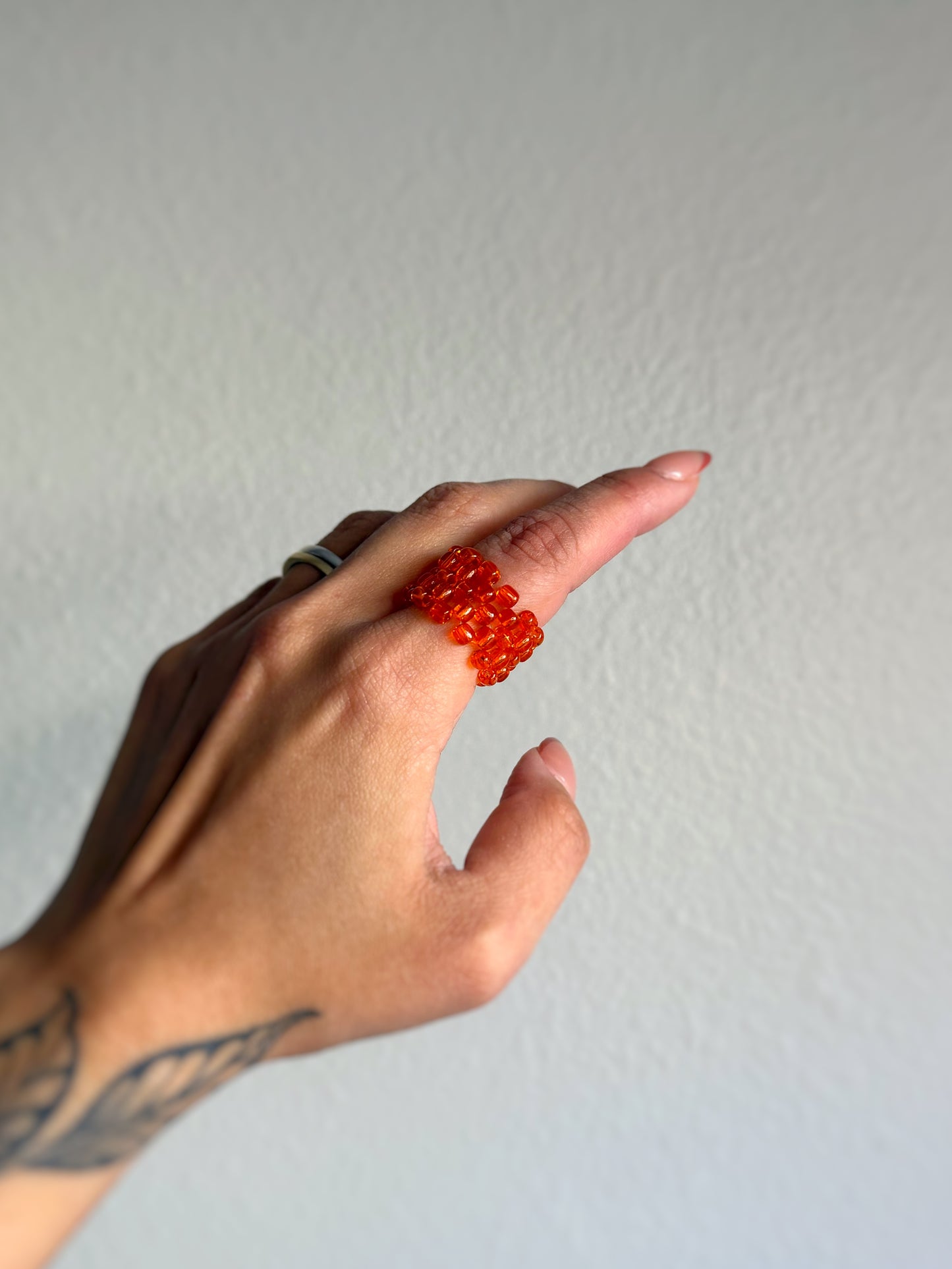 The Grid Ring - Tangerine Seed Bead Ring