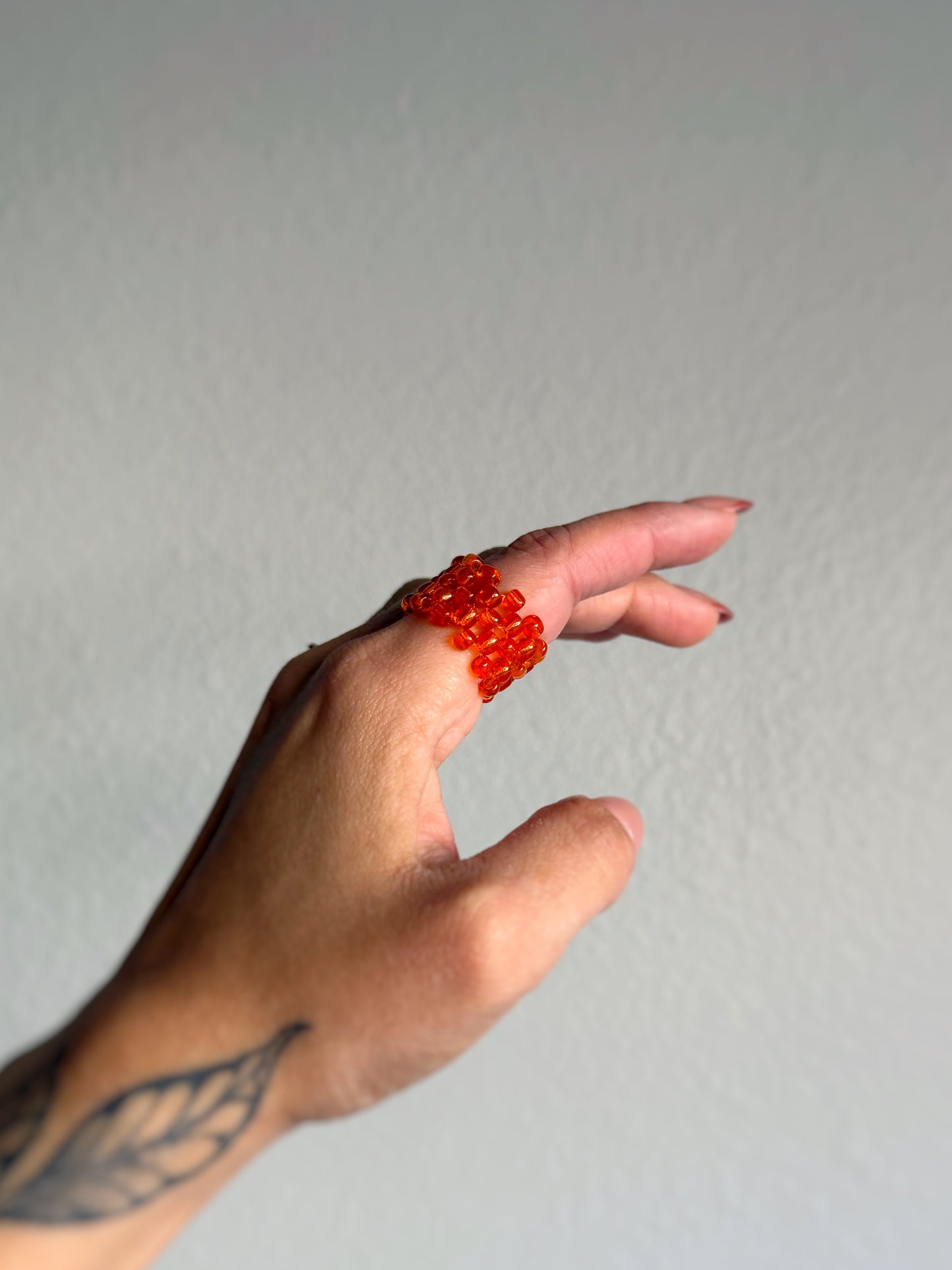 The Grid Ring - Tangerine Seed Bead Ring