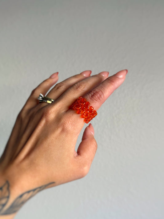 The Grid Ring - Tangerine Seed Bead Ring