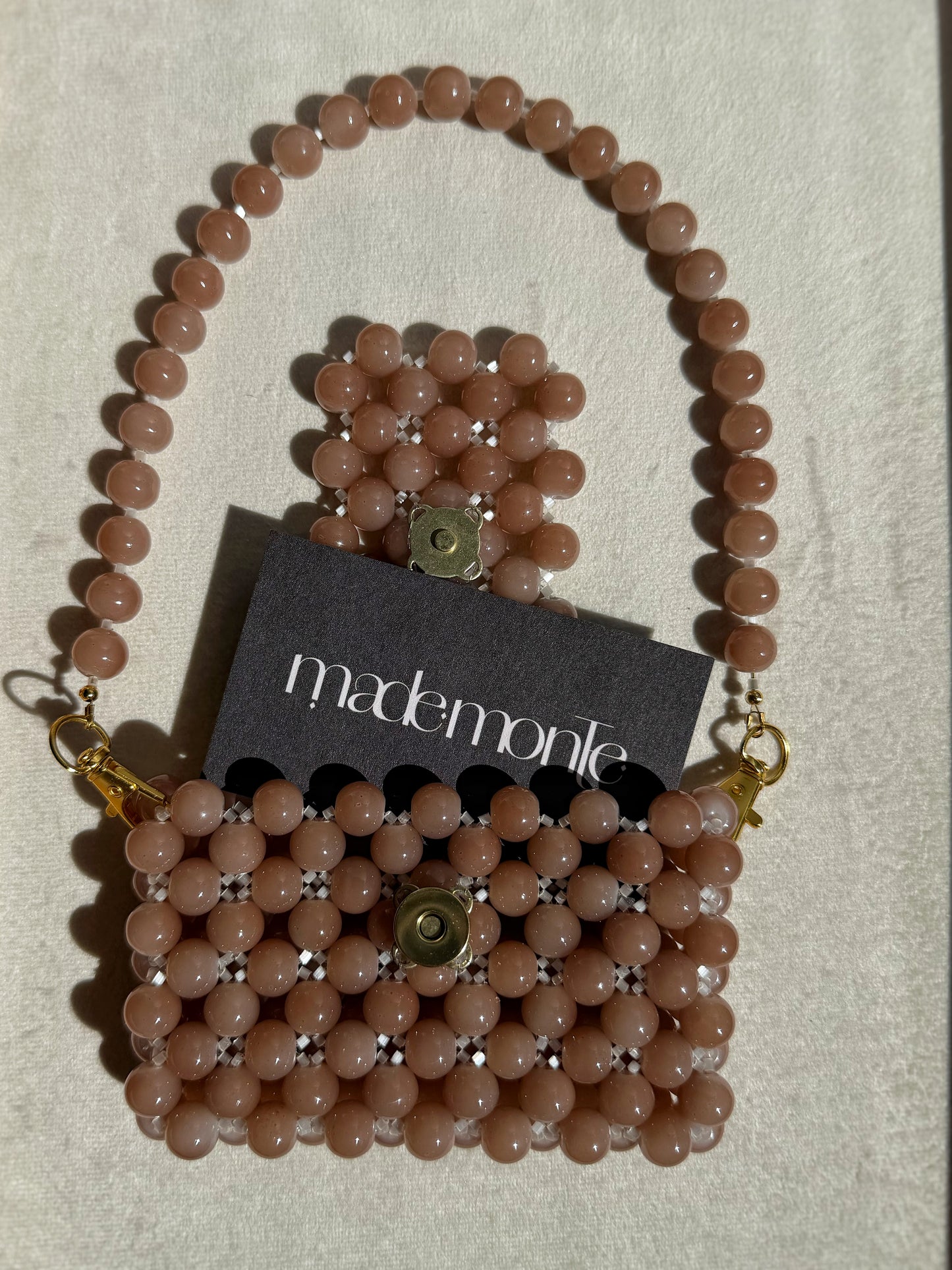 Blush - Handmade Beaded Card Holder Bag