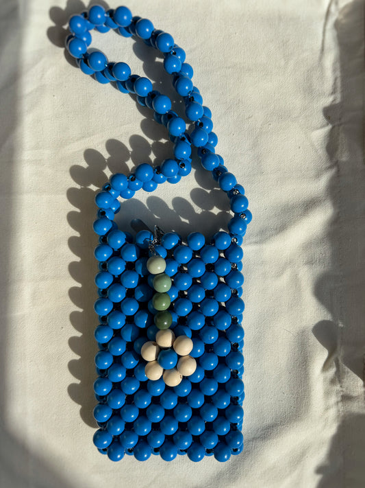 Blue - Handmade Beaded Phone Carrier Bag